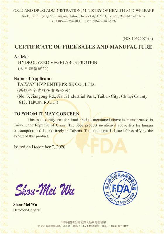 Ctificate Of Free Sales and 